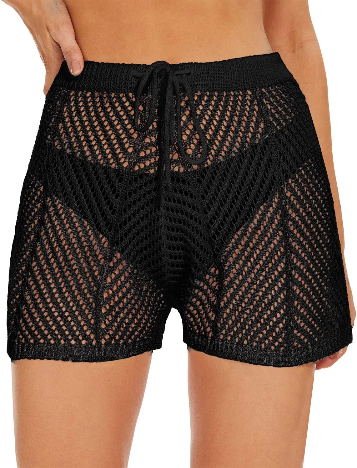Jumppmile Womens Crochet Cover Up Shorts Hollow Out High Waist Knit Bathing Suit Bikini Swimsuit