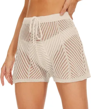 Jumppmile Womens Crochet Cover Up Shorts Hollow Out High Waist Knit Bathing Suit Bikini Swimsuit