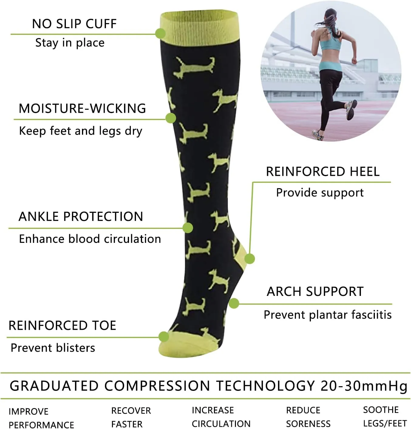 Junely 3 Pairs Compression Socks for Women Knee High for Running Work Support Nurses Pregnancy Travel