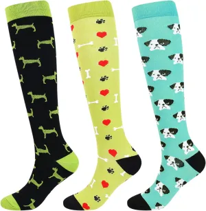 Junely 3 Pairs Compression Socks for Women Knee High for Running Work Support Nurses Pregnancy Travel