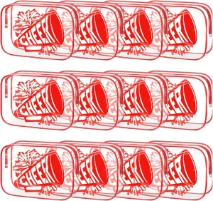Kacctyen 12 Pcs Cheer Makeup Bag Cheer Gifts Bulk for Team 7 x 4.7 x 2.4'' Cosmetic Bag Cheerleader PVC Makeup Case Clear Toiletry Zipper Pouch for Cheerleading Teammates Party Supplies(Red)
