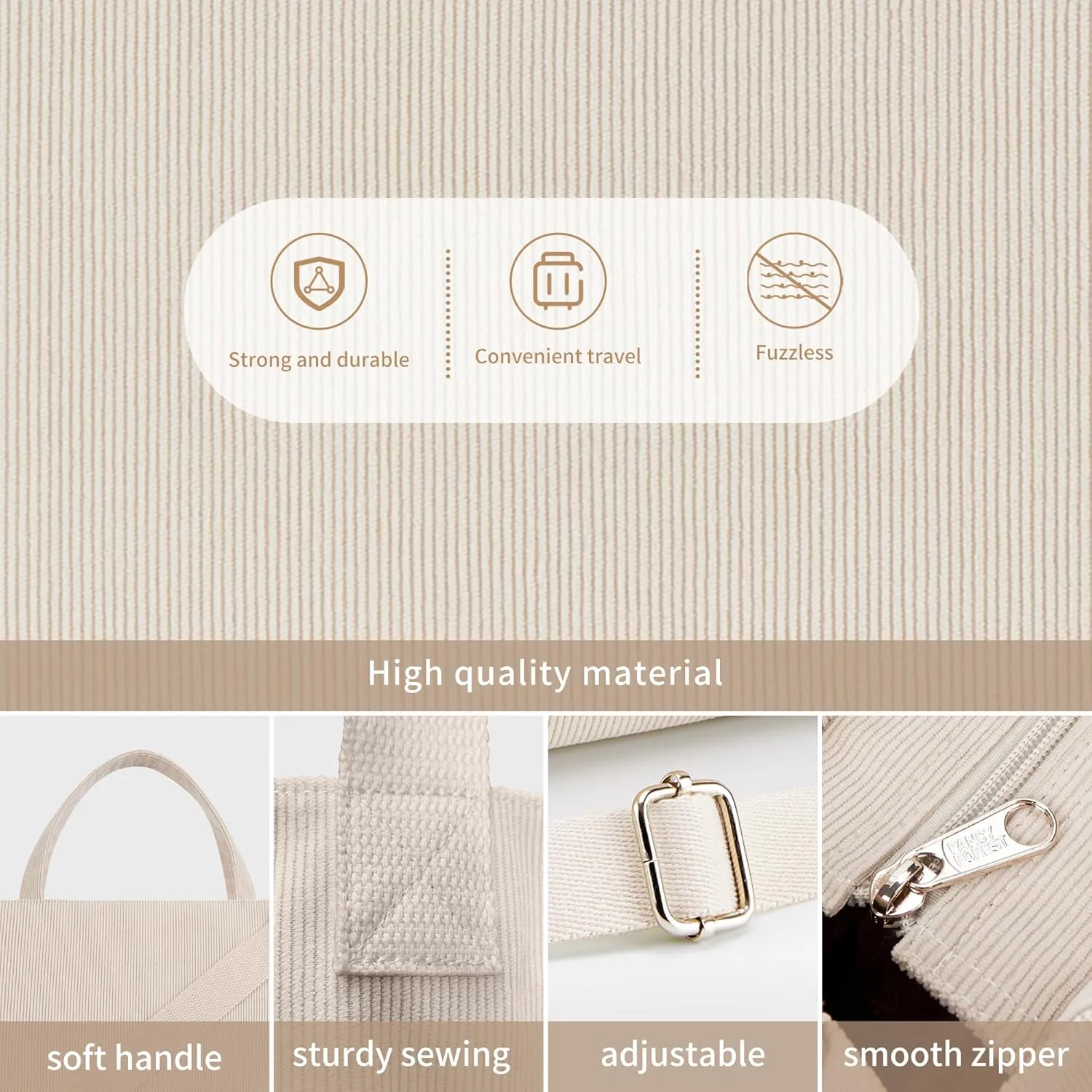 KALIDI Tote Bag for Women Corduroy Crossbody Bag Casual Zipper Tote Fashion Shoulder Handbag Hobo bag with Pockets