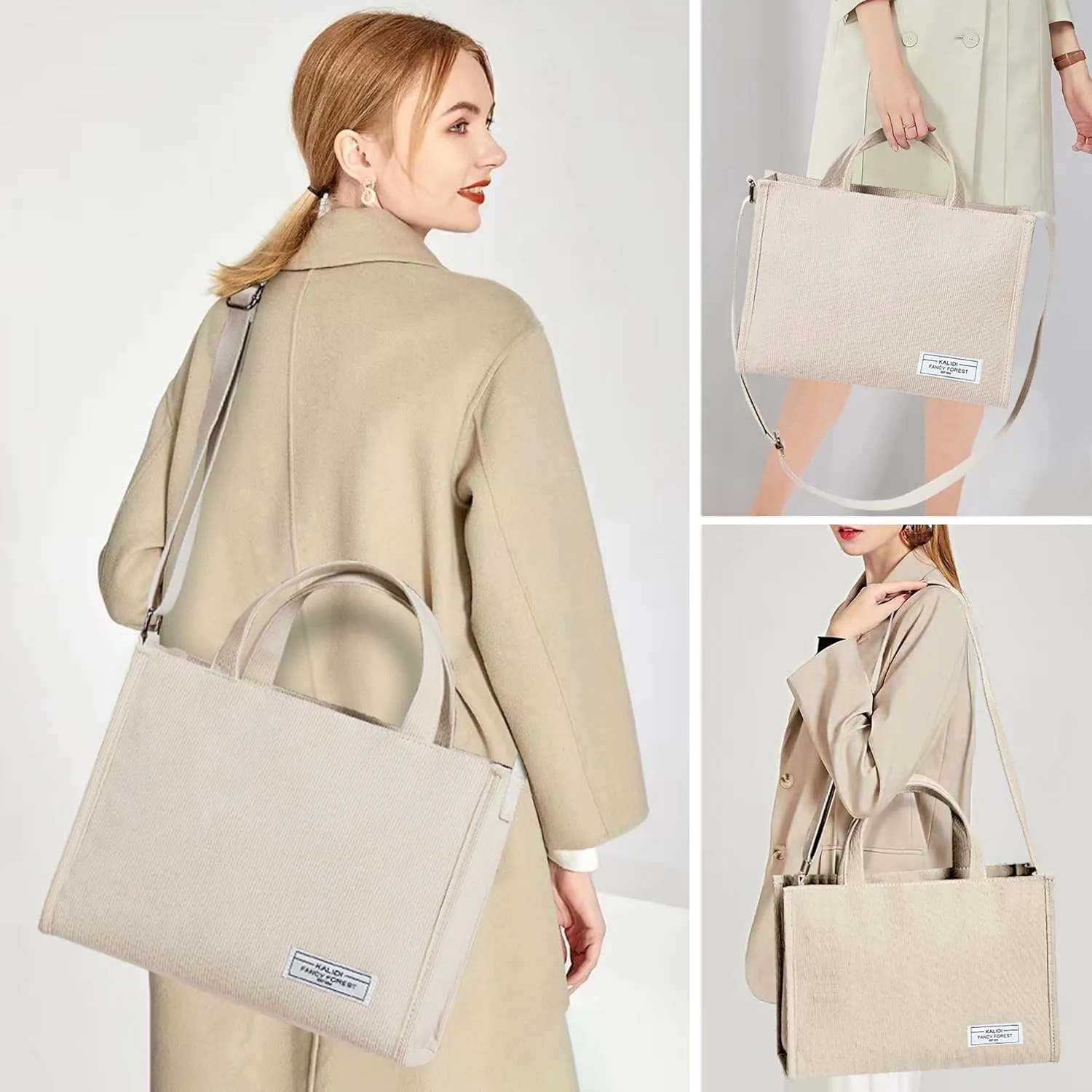 KALIDI Tote Bag for Women Corduroy Crossbody Bag Casual Zipper Tote Fashion Shoulder Handbag Hobo bag with Pockets