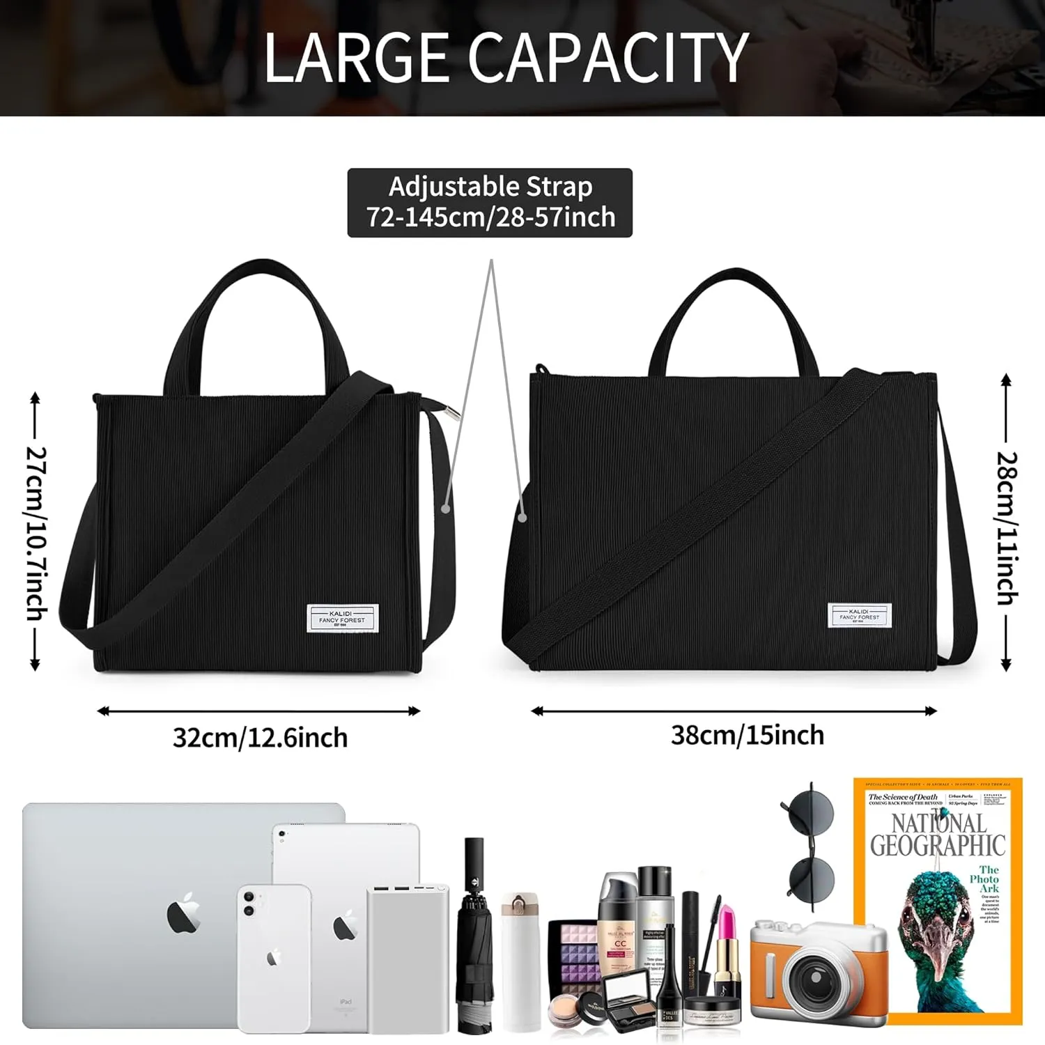 KALIDI Tote Bag for Women Corduroy Crossbody Bag Casual Zipper Tote Fashion Shoulder Handbag Hobo bag with Pockets