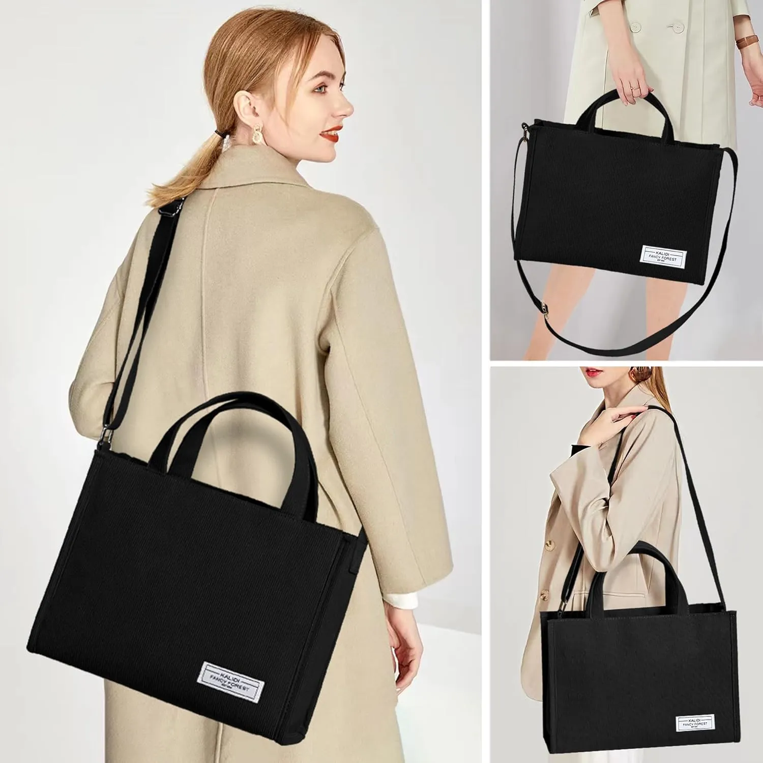 KALIDI Tote Bag for Women Corduroy Crossbody Bag Casual Zipper Tote Fashion Shoulder Handbag Hobo bag with Pockets