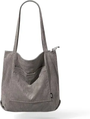 KALIDI Women Corduroy Tote Bag Large Shoulder Tote Bag with Zipper Pocket Casual Hobo Handbag Big Capacity Shopping Work Bag