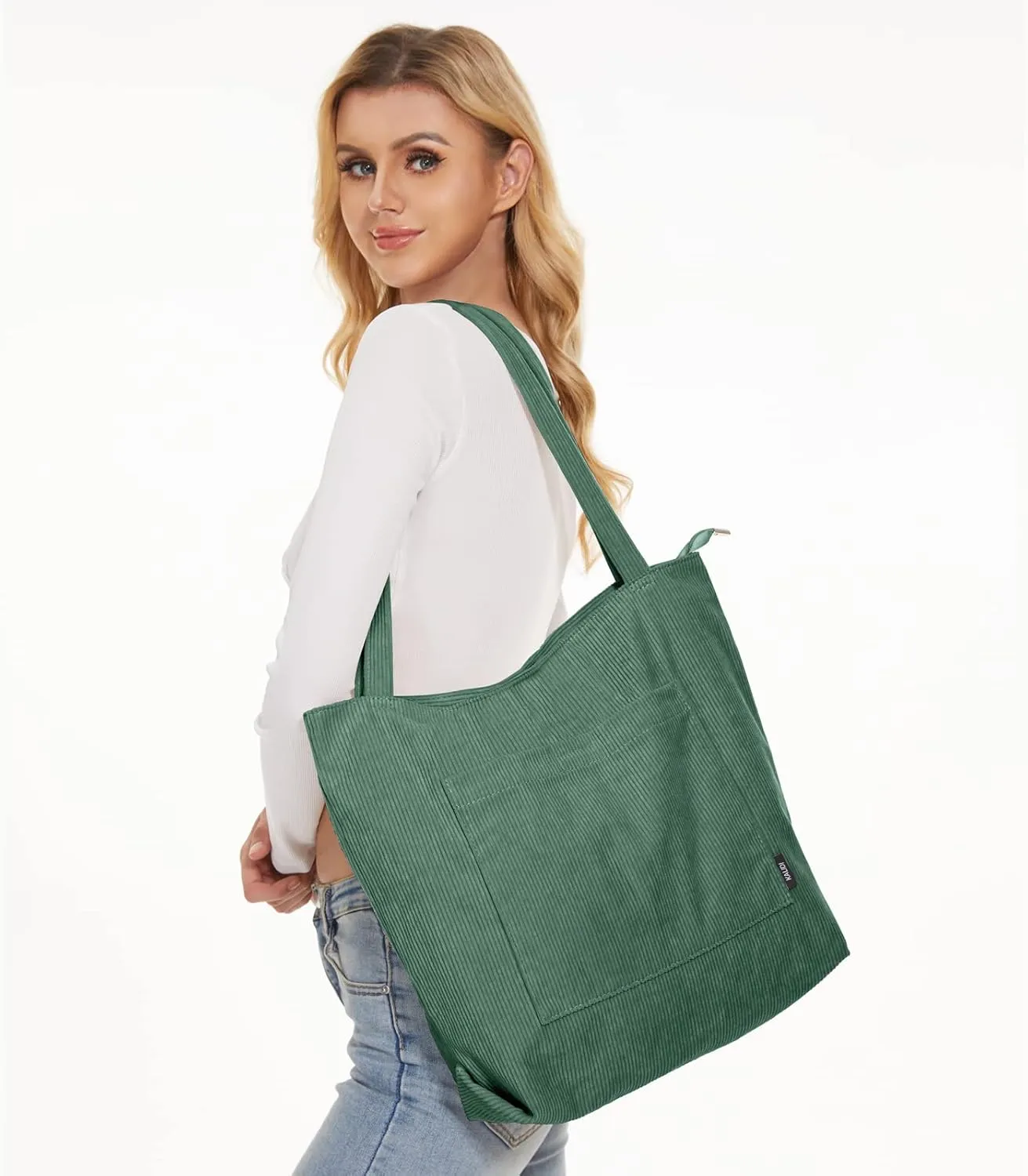 KALIDI Women Corduroy Tote Bag Large Shoulder Tote Bag with Zipper Pocket Casual Hobo Handbag Big Capacity Shopping Work Bag