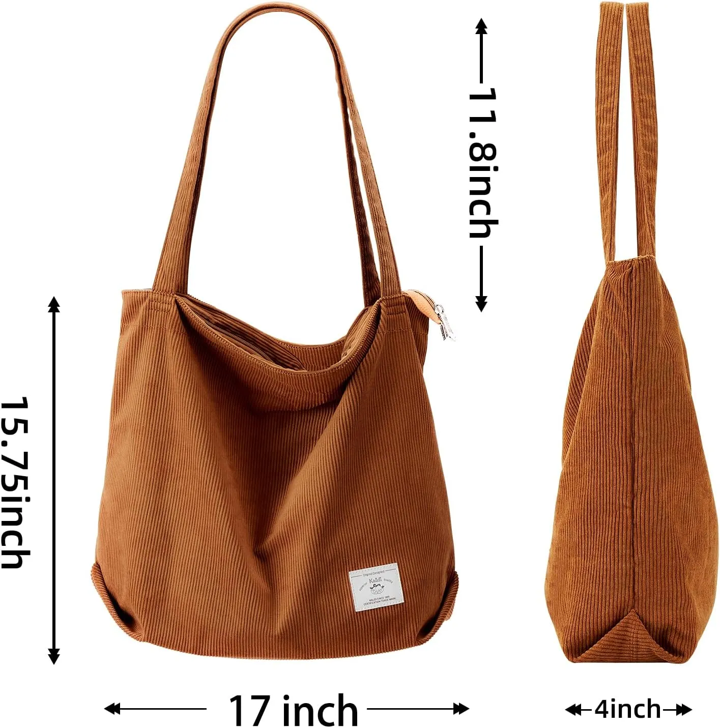 KALIDI Women Corduroy Tote Bag Zipper Casual Tote's Handbag Big Capacity Shoulder Bag with Pockets