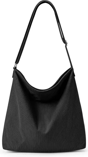 KALIDI Women Corduroy Tote Bag Zipper Casual Tote's Handbag Big Capacity Shoulder Bag with Pockets