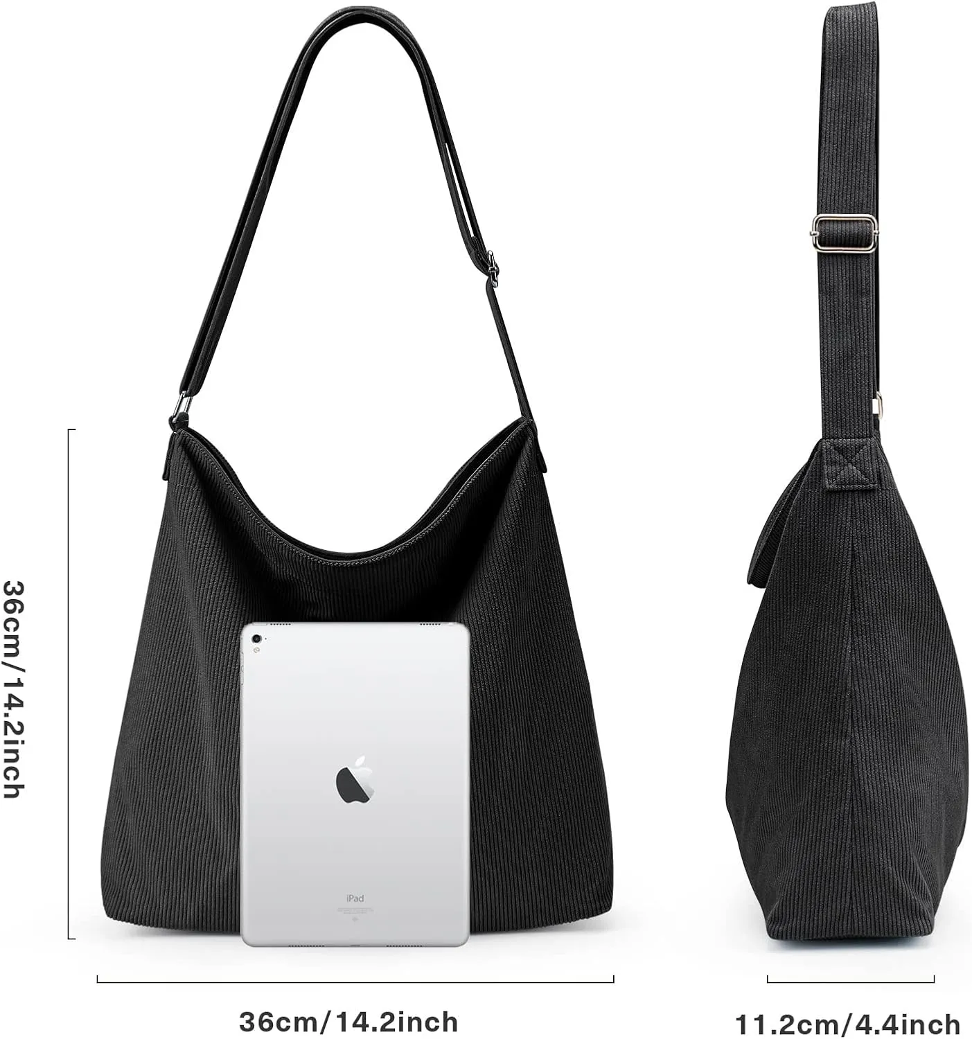 KALIDI Women Corduroy Tote Bag Zipper Casual Tote's Handbag Big Capacity Shoulder Bag with Pockets
