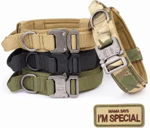 KCUCOP Tactical Dog Collar with Handle,Adjustable Military Dog Collar with Metal Buckle and Patches,Heavy Duty Dog Collars for Medium and Large Dogs (Camo-L)