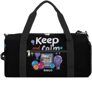 Keep Calm and Play Bingo Funny Gym Bag Travel Tote Bag Duffel Bag with Shoe Compartment for Weekender Sports Vacation