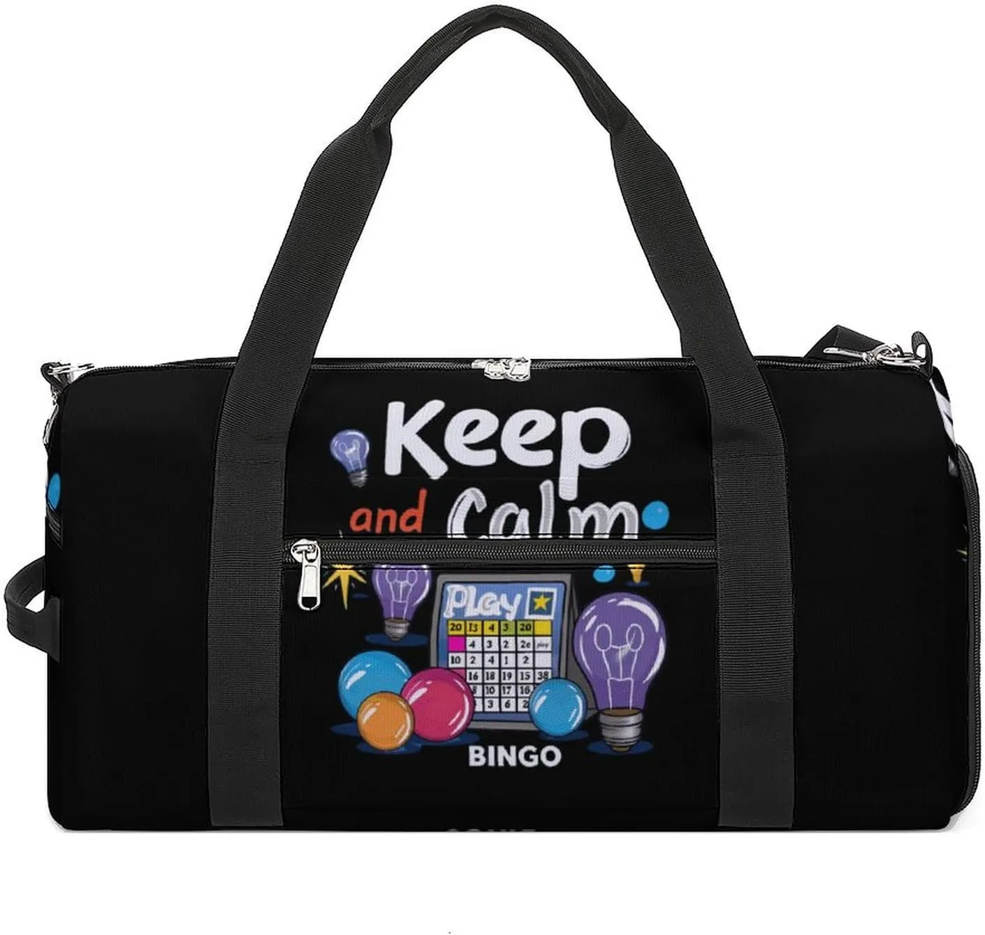Keep Calm and Play Bingo Funny Gym Bag Travel Tote Bag Duffel Bag with Shoe Compartment for Weekender Sports Vacation