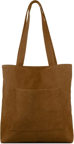 Kememo Corduroy Tote Bag with Zip, Shoulder Bag Women's Hobos Handbags Large Capacity Shopping Bag with Inner Pocket