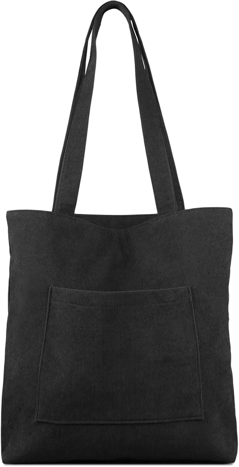 Kememo Corduroy Tote Bag with Zip, Shoulder Bag Women's Hobos Handbags Large Capacity Shopping Bag with Inner Pocket