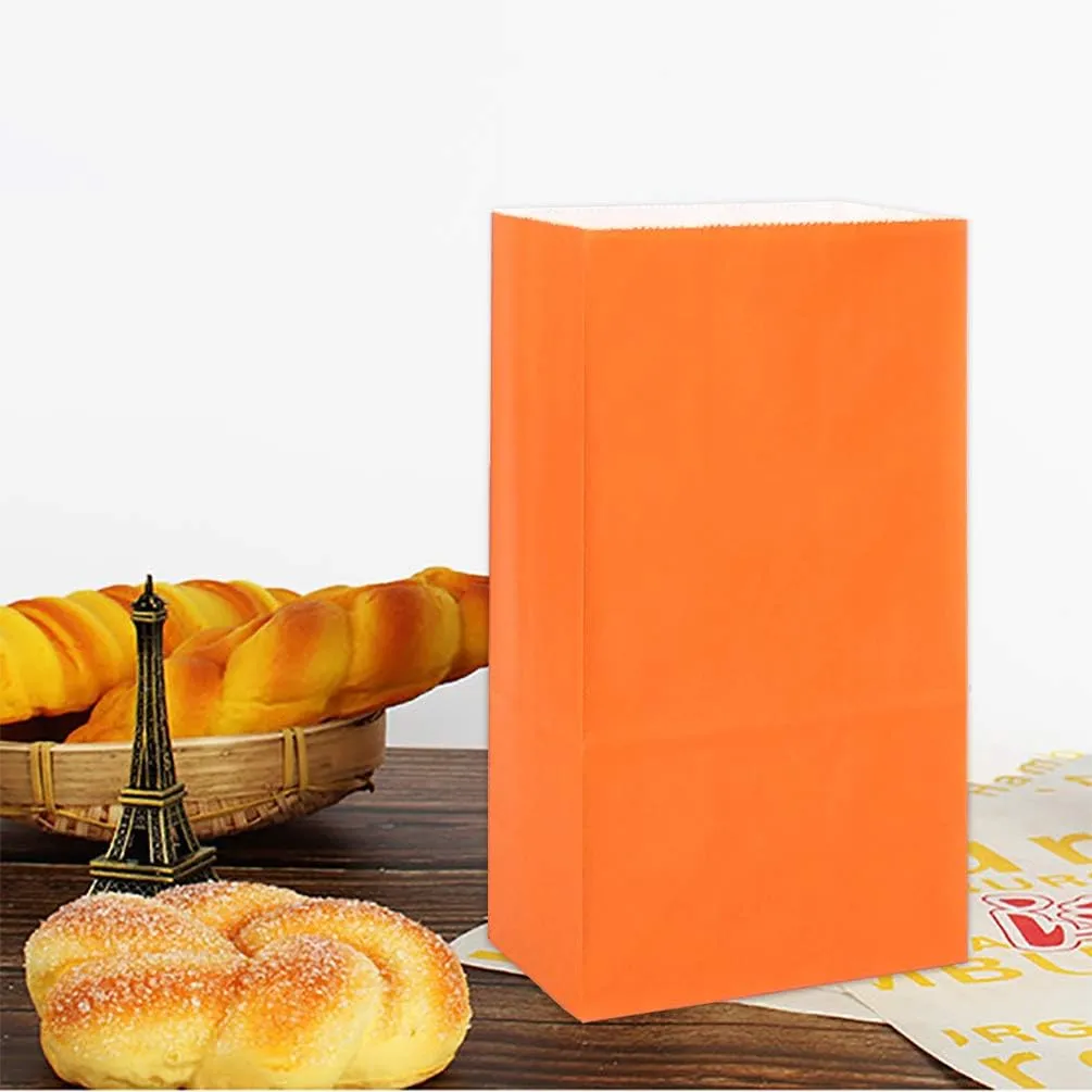 KEYYOOMY Small Bright Color Paper Bags Orange Party Favor Bags Party Goodie Bag Paper Lunch Bag (Orange, 50 CT, 4.7 X 2.4 X 8.7 In)