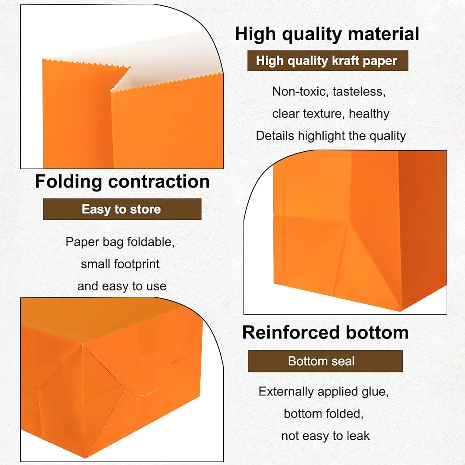 KEYYOOMY Small Bright Color Paper Bags Orange Party Favor Bags Party Goodie Bag Paper Lunch Bag (Orange, 50 CT, 4.7 X 2.4 X 8.7 In)