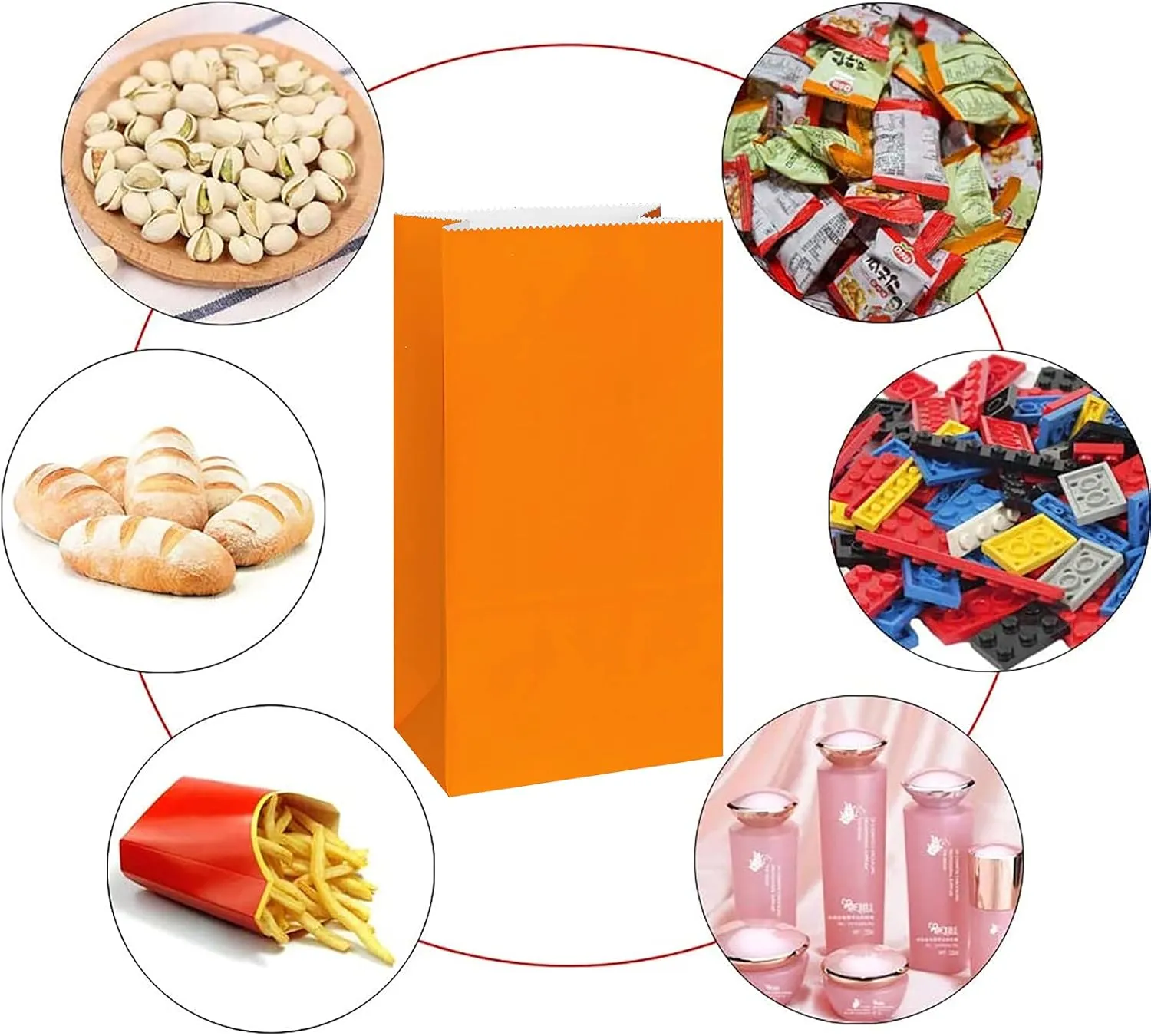 KEYYOOMY Small Bright Color Paper Bags Orange Party Favor Bags Party Goodie Bag Paper Lunch Bag (Orange, 50 CT, 4.7 X 2.4 X 8.7 In)