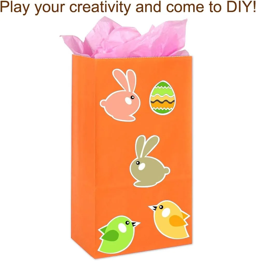 KEYYOOMY Small Bright Color Paper Bags Orange Party Favor Bags Party Goodie Bag Paper Lunch Bag (Orange, 50 CT, 4.7 X 2.4 X 8.7 In)