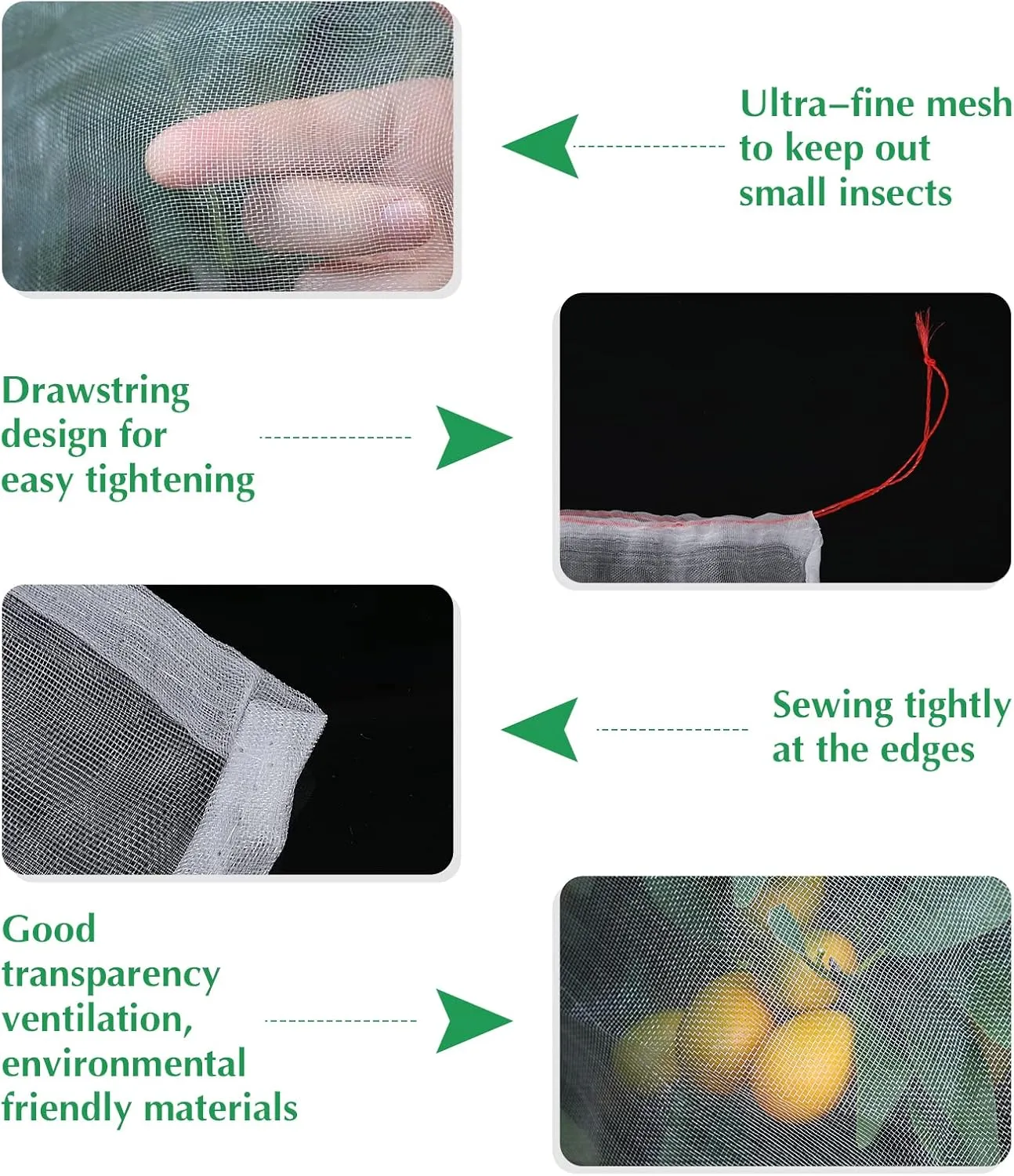 Kikhope 3 Pcs 55"x41" Garden Plant Fruits Protection Netting Covers Bags with Drawstring, Garden Netting Mesh Protective Cover Netting, Plant Netting Barrier Bags for Vegetables Fruits Plant