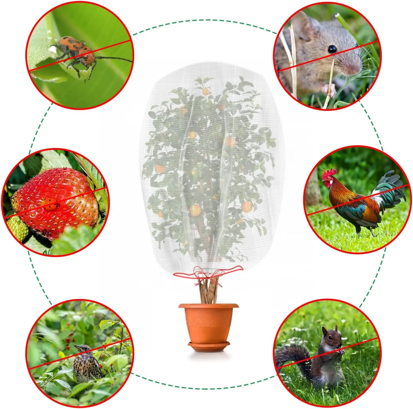 Kikhope 3 Pcs 55"x41" Garden Plant Fruits Protection Netting Covers Bags with Drawstring, Garden Netting Mesh Protective Cover Netting, Plant Netting Barrier Bags for Vegetables Fruits Plant
