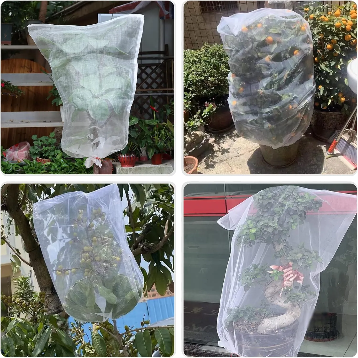 Kikhope 3 Pcs 55"x41" Garden Plant Fruits Protection Netting Covers Bags with Drawstring, Garden Netting Mesh Protective Cover Netting, Plant Netting Barrier Bags for Vegetables Fruits Plant