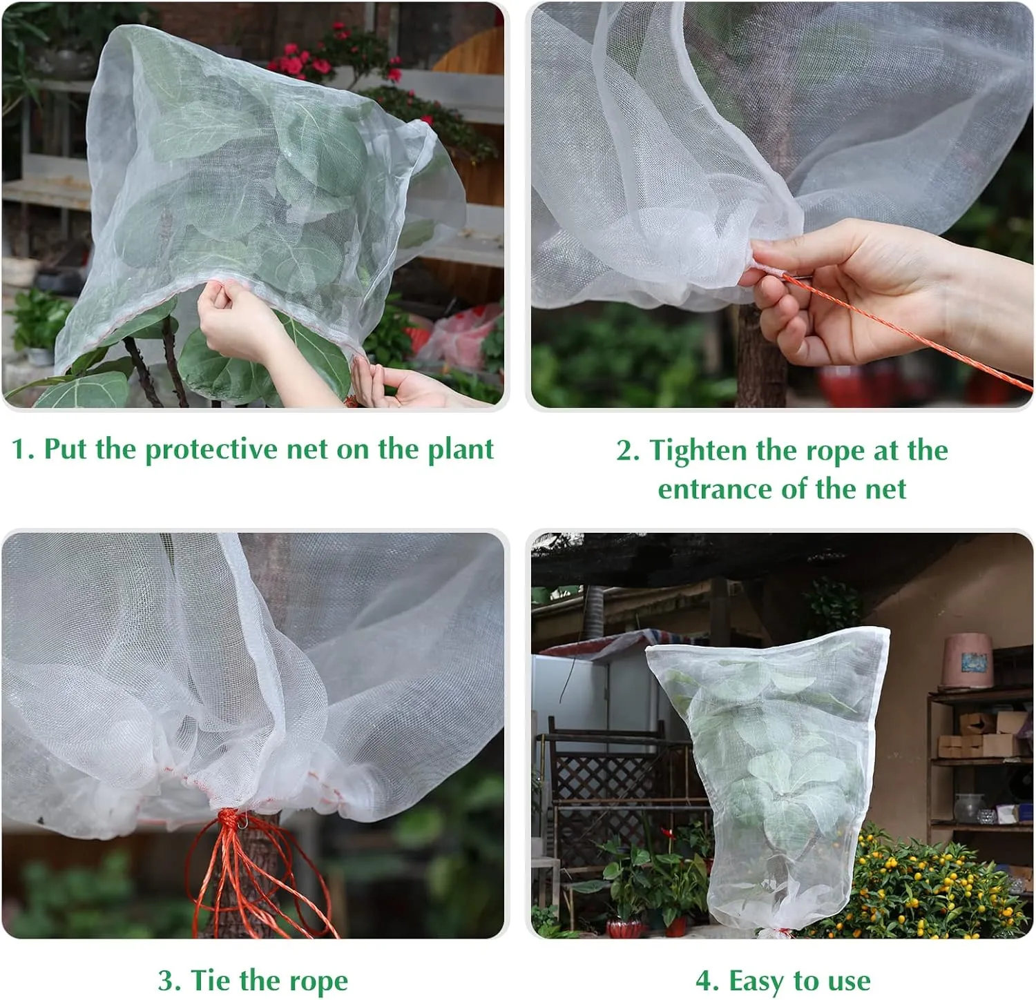 Kikhope 3 Pcs 55"x41" Garden Plant Fruits Protection Netting Covers Bags with Drawstring, Garden Netting Mesh Protective Cover Netting, Plant Netting Barrier Bags for Vegetables Fruits Plant