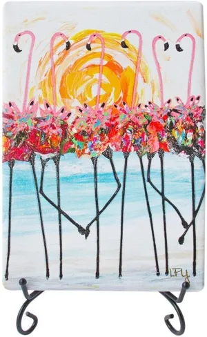 Kim Rody Creations Flamingo Sunrise Mini Giclee With Easel 5 Inches X 7 Inches Tabletop or Wall Hang