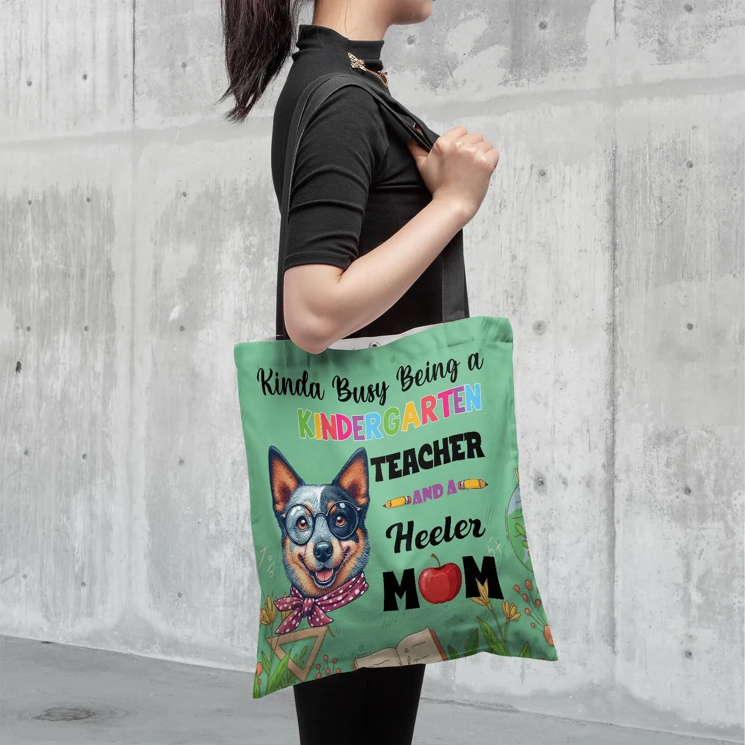 Kinda Busy Being Kindergarten Teacher and Dog Mom Canvas Tote Bag