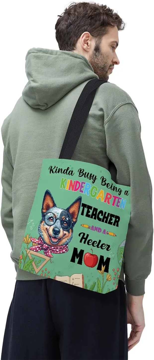 Kinda Busy Being Kindergarten Teacher and Dog Mom Canvas Tote Bag
