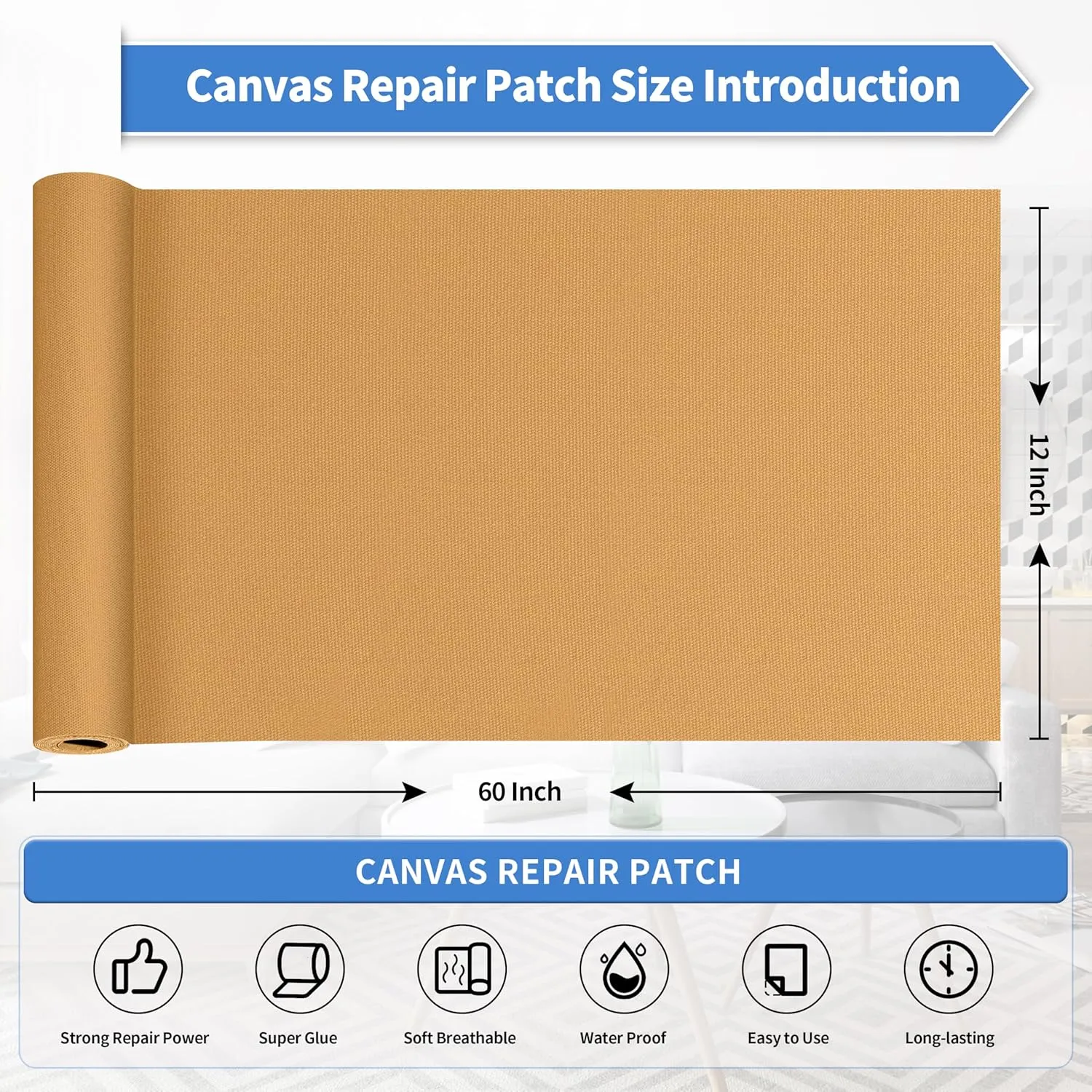 KING MOUNTAIN Canvas Repair Tape,Outdoor Gear Patch, 12×60 Inches,Waterproof,Self-Adhesive for Repairing Boat Covers,Sun Shades,Sofas,Tents,Lounge Chairs,Awnings (Light Brown)