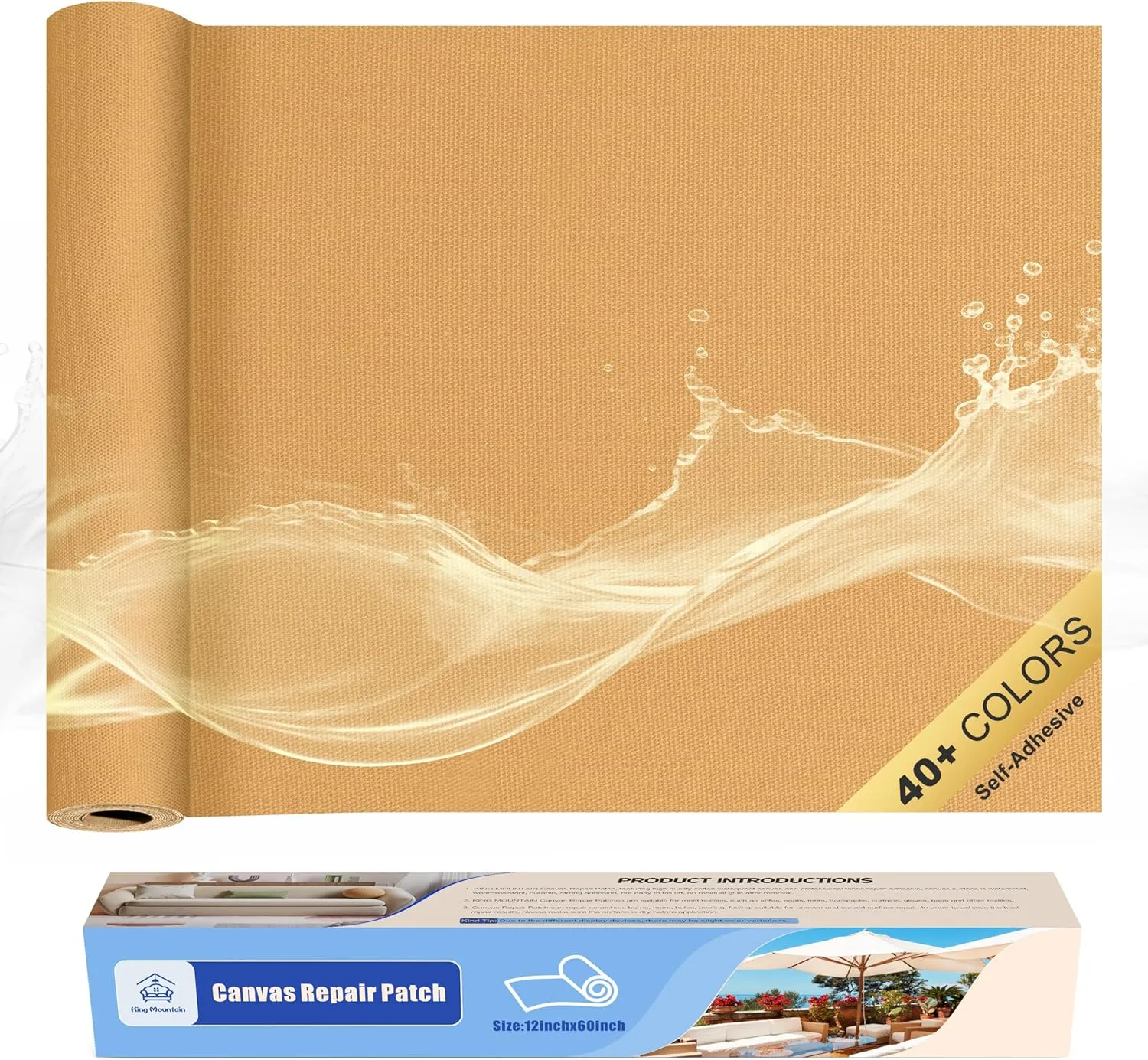 KING MOUNTAIN Canvas Repair Tape,Outdoor Gear Patch, 12×60 Inches,Waterproof,Self-Adhesive for Repairing Boat Covers,Sun Shades,Sofas,Tents,Lounge Chairs,Awnings (Light Brown)