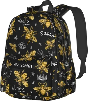 KiuLoam 17 Inch Backpack Honey Bees On Black Laptop Backpack Shoulder Bag School Bookbag Casual Daypack