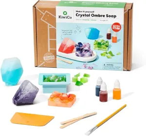 KiwiCo Crystal Geode Soapmaking Kit | Complete Set Includes Beaker, Clear Soap, Molds, Mixing Sticks, Mica Powder, Liquid Colors & More | DIY Soap Making Kit for Kids Ages 7 
