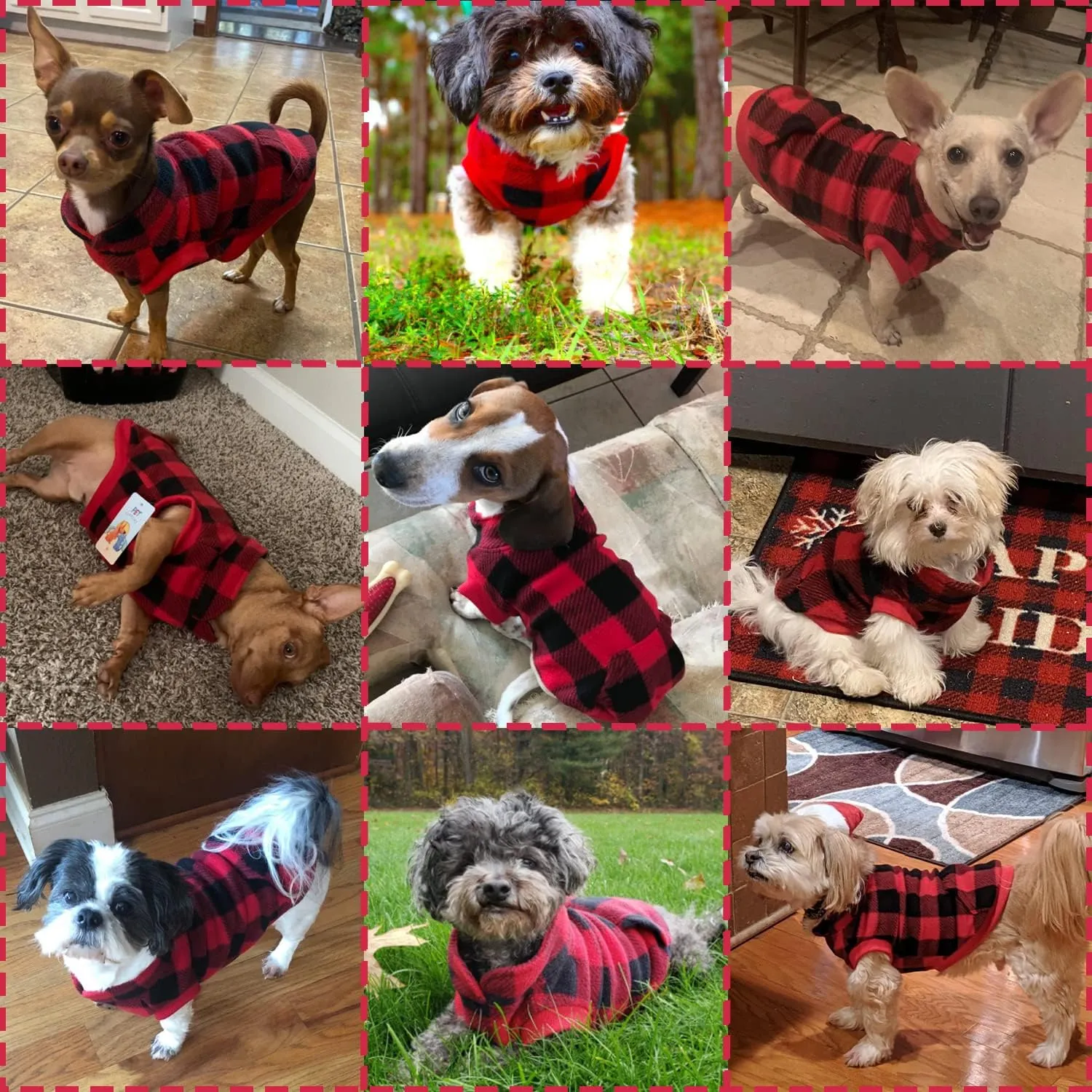 KOOLTAIL Small Dog Winter Jacket, Vest Sweater with Pocket, Leash Hole, Windproof, Red Plaid