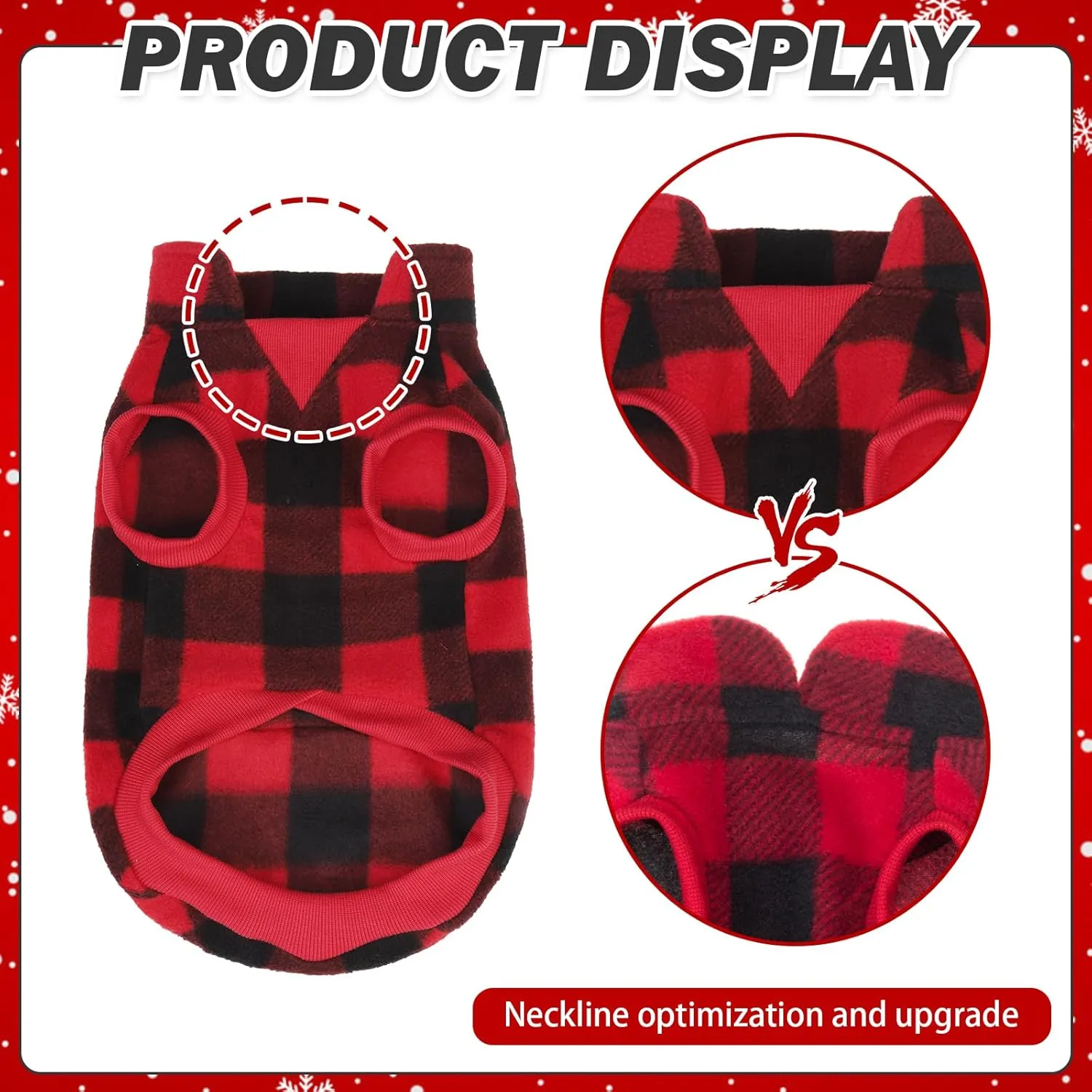 KOOLTAIL Small Dog Winter Jacket, Vest Sweater with Pocket, Leash Hole, Windproof, Red Plaid