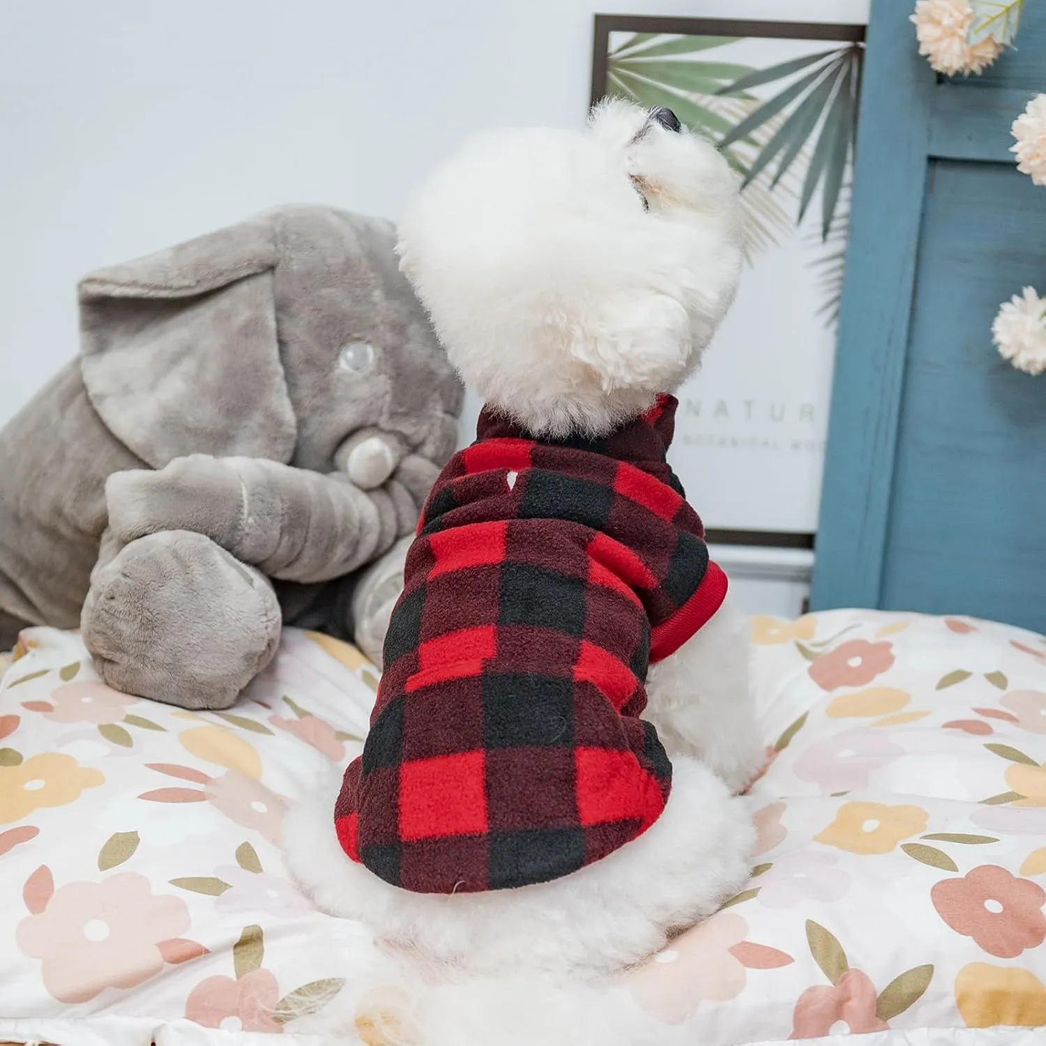 KOOLTAIL Small Dog Winter Jacket, Vest Sweater with Pocket, Leash Hole, Windproof, Red Plaid