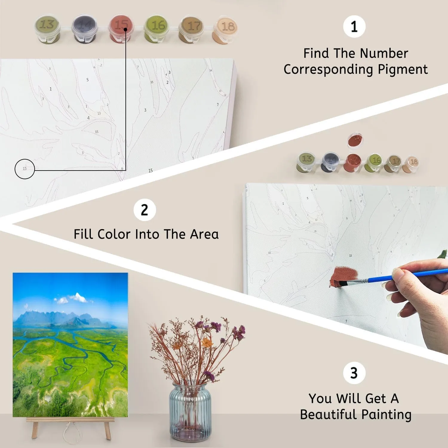 KSYGYFRUDE Paint by Numbers Kit for Adults Beginner DIY Meandering Rivers mangroves Hinchinbrook Island Framed Painting by Numbers with Tabletop Easel Canvas Acrylic Oil Painting 16"x20"