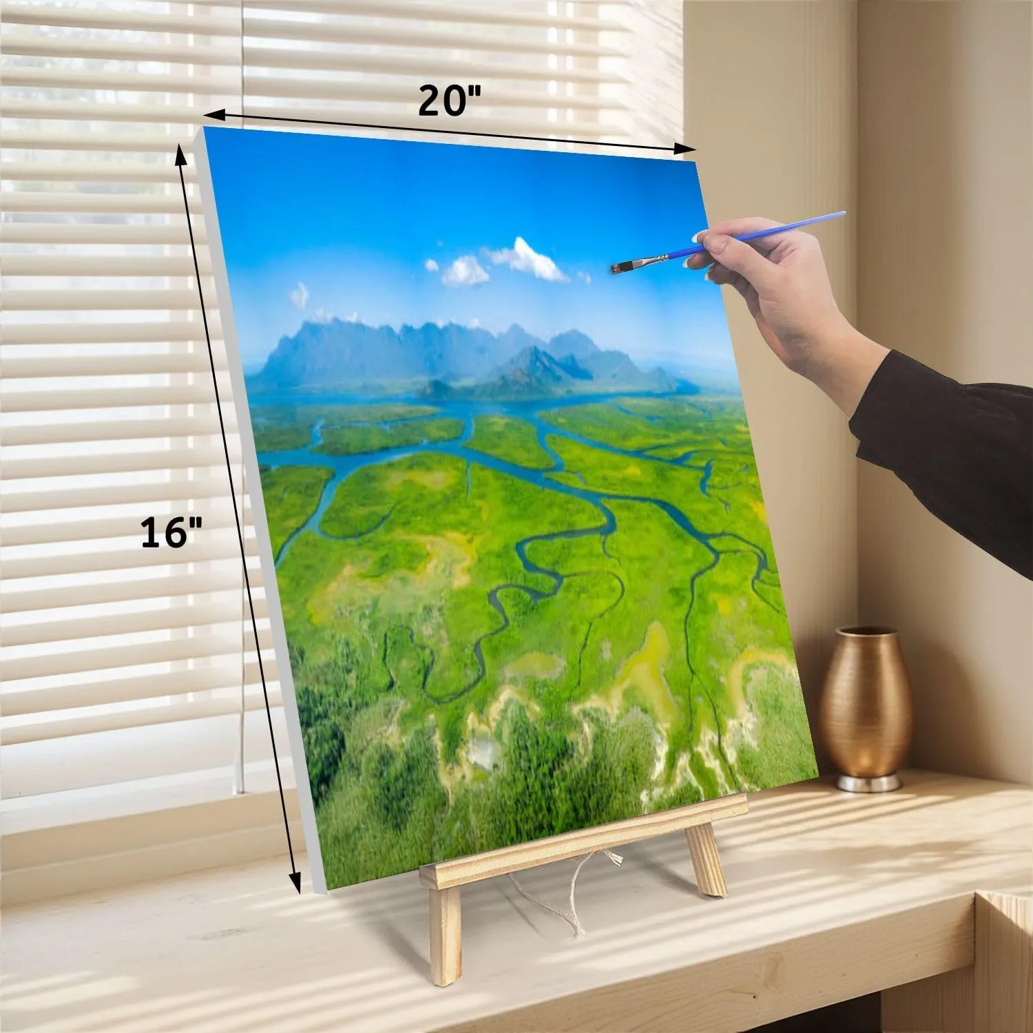KSYGYFRUDE Paint by Numbers Kit for Adults Beginner DIY Meandering Rivers mangroves Hinchinbrook Island Framed Painting by Numbers with Tabletop Easel Canvas Acrylic Oil Painting 16"x20"