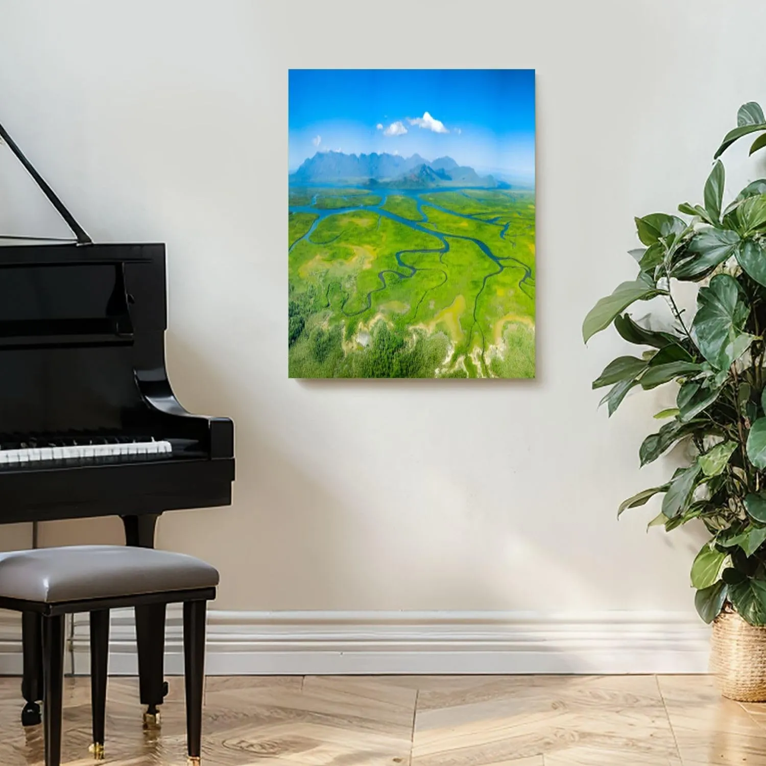 KSYGYFRUDE Paint by Numbers Kit for Adults Beginner DIY Meandering Rivers mangroves Hinchinbrook Island Framed Painting by Numbers with Tabletop Easel Canvas Acrylic Oil Painting 16"x20"