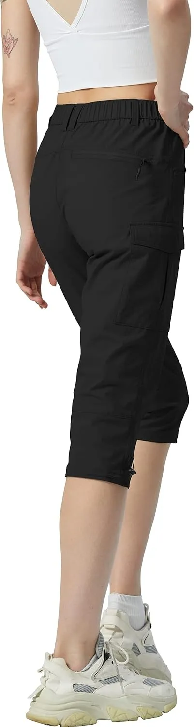 Kuenlun Top Women's Hiking Capri Lightweight Quick Dry Cargo Pants for Travel Outdoor UPF 50 Water Resistant with Zip Pockets