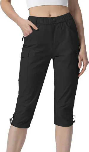 Kuenlun Top Women's Hiking Capri Lightweight Quick Dry Cargo Pants for Travel Outdoor UPF 50 Water Resistant with Zip Pockets