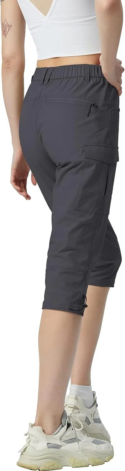 Kuenlun Top Women's Hiking Capri Lightweight Quick Dry Cargo Pants for Travel Outdoor UPF 50 Water Resistant with Zip Pockets