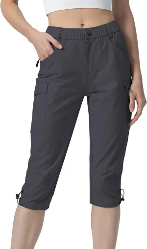 Kuenlun Top Women's Hiking Capri Lightweight Quick Dry Cargo Pants for Travel Outdoor UPF 50 Water Resistant with Zip Pockets