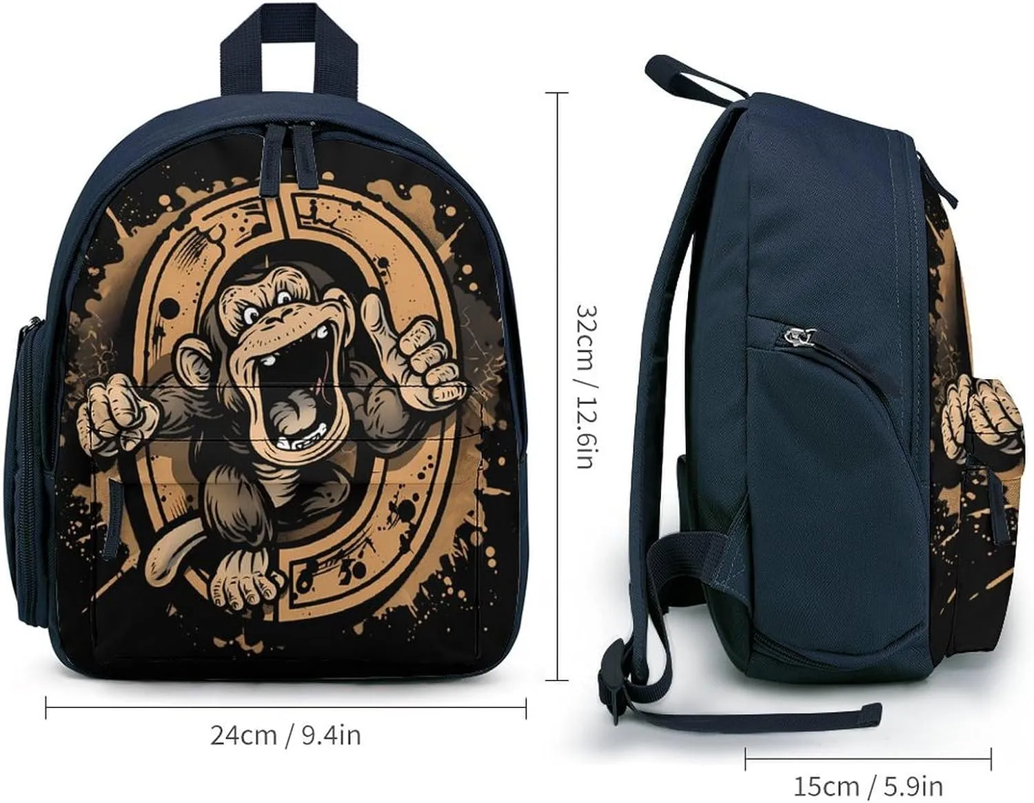 Kung Fu Apes Chimpanzee Monkey Small Basic Backpack Casual Lightweight Bag Cute Print Travel Blue-style