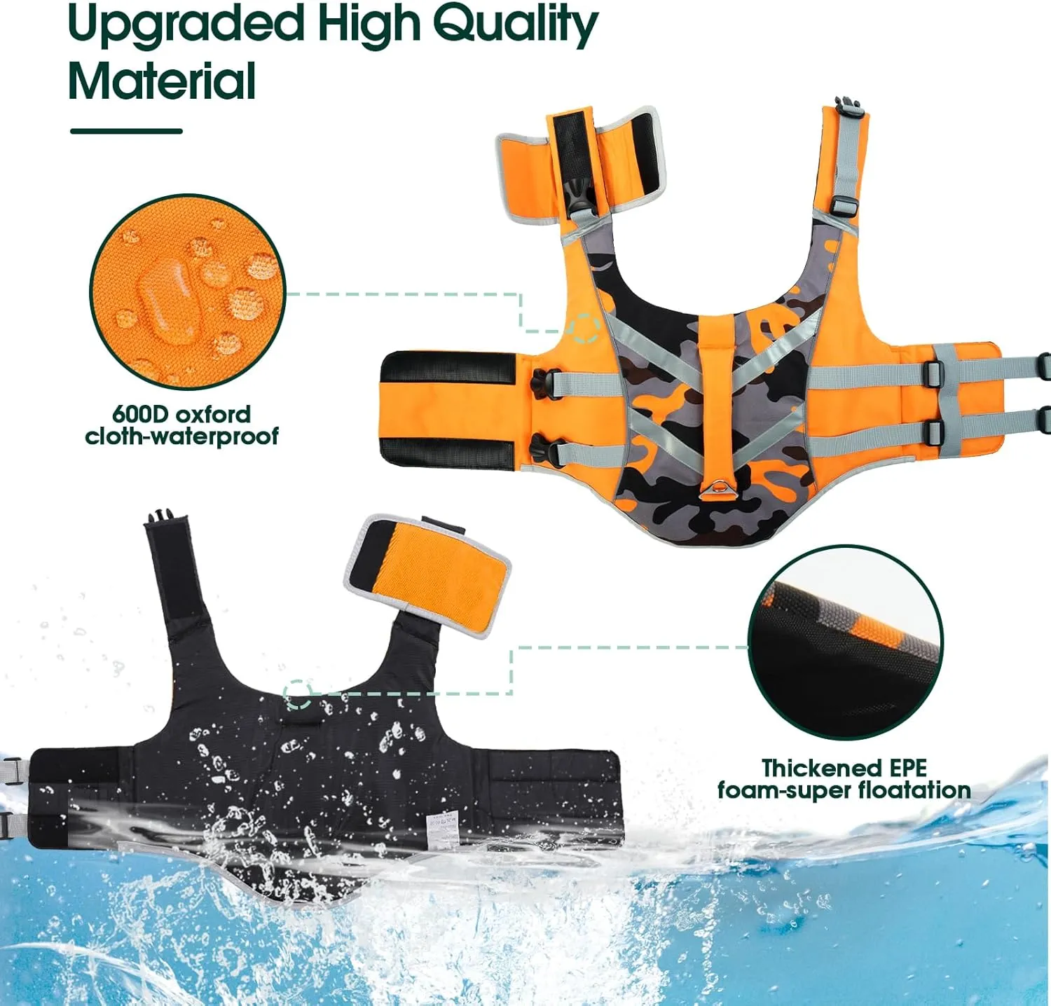 Kuoser Adjustable High Visibility Dog Life Vest, Ripstop Dog Lifesaver Pet Life Preserver with High Flotation Swimsuit, Reflective Stripes for Small Medium & Large Dogs