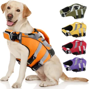 Kuoser Adjustable High Visibility Dog Life Vest, Ripstop Dog Lifesaver Pet Life Preserver with High Flotation Swimsuit, Reflective Stripes for Small Medium & Large Dogs