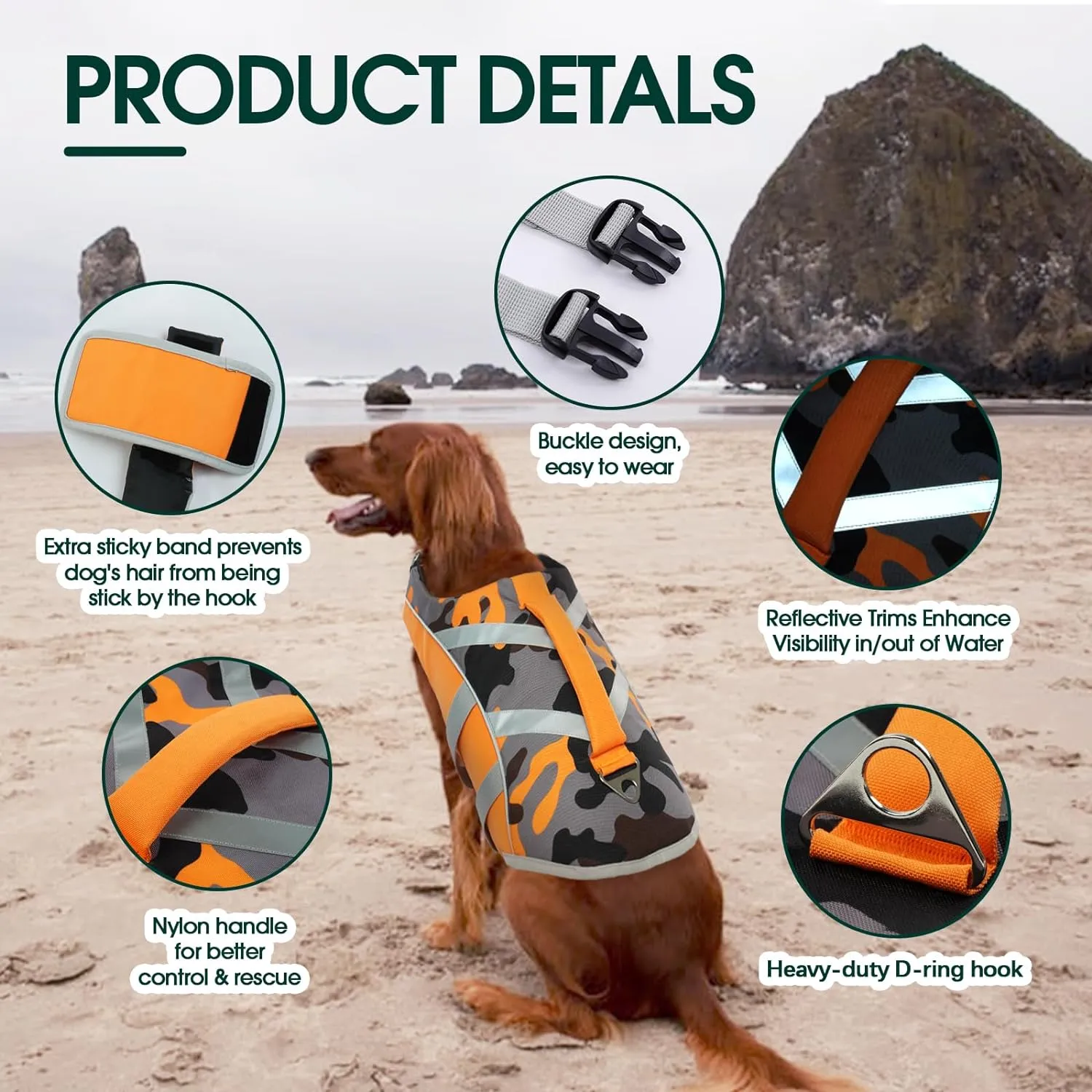 Kuoser Adjustable High Visibility Dog Life Vest, Ripstop Dog Lifesaver Pet Life Preserver with High Flotation Swimsuit, Reflective Stripes for Small Medium & Large Dogs