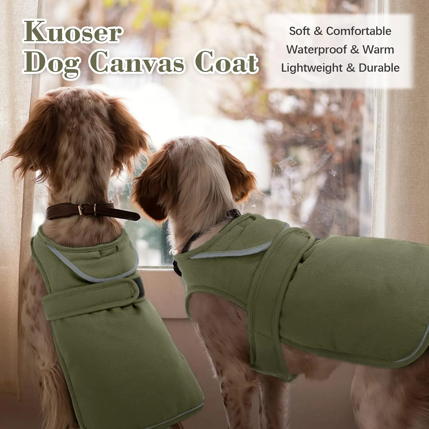 Kuoser Canvas Dog Winter Coat: Warm, Reflective Fleece, Waterproof with Zipper & Leash Hole for Small to Large Dogs