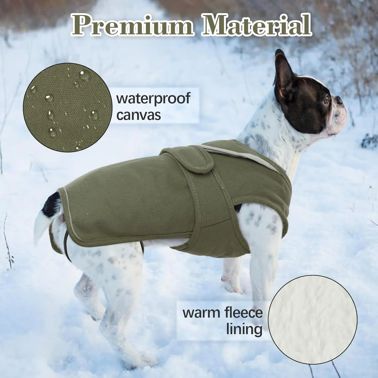 Kuoser Canvas Dog Winter Coat: Warm, Reflective Fleece, Waterproof with Zipper & Leash Hole for Small to Large Dogs